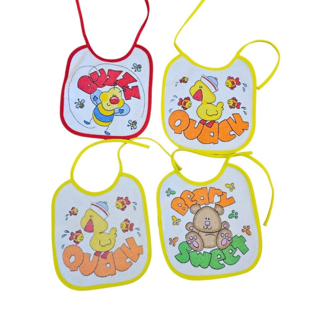 Vintage Baby‎ Bibs Terrycloth Plastic Lined Cute Animals Set Of 4 Walmart Duck